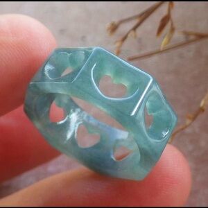 Elegant Blue Heart jadeite jade ring size4 - size 11